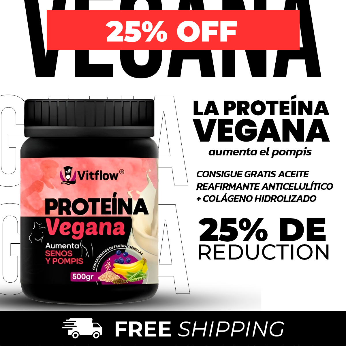 VitFlow - Proteína Vegana Aumenta Pompis